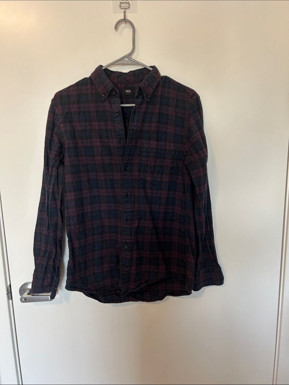Woman Plaid Button-Down Shirt - Black and Dark Red